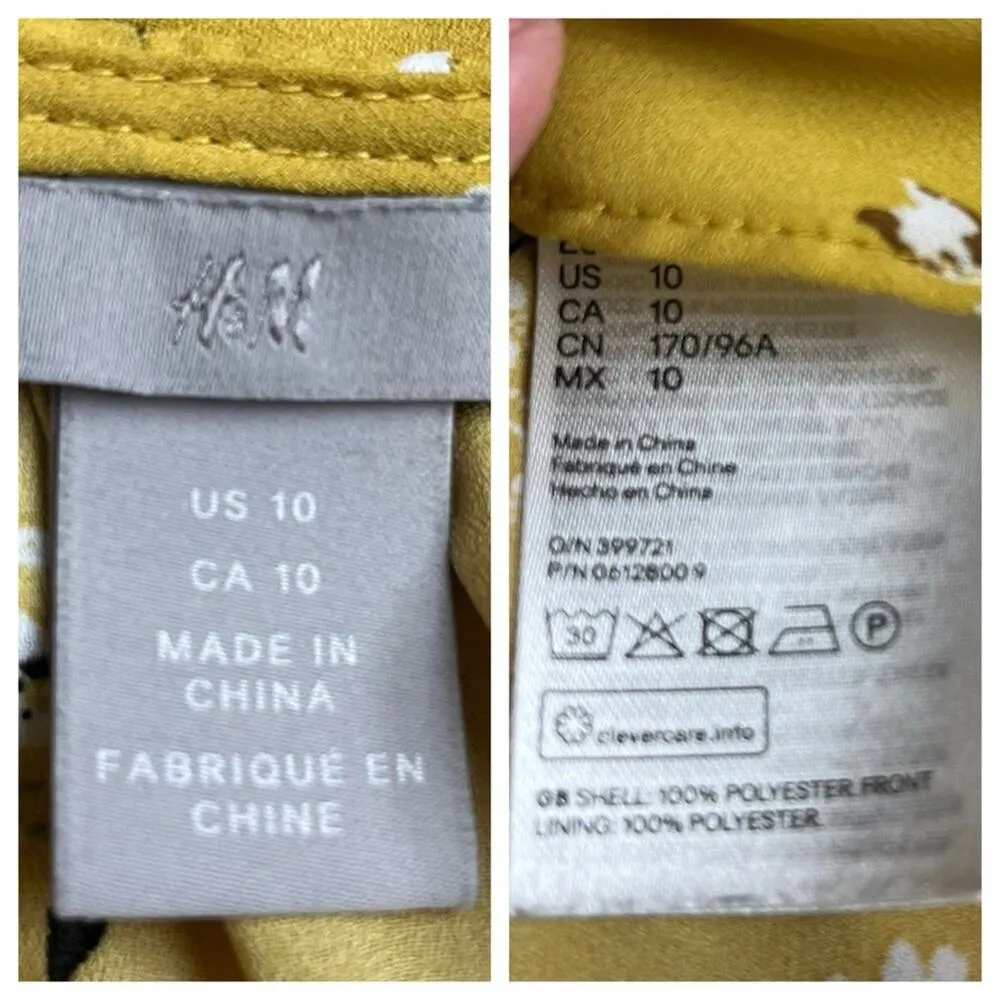 H&M Blouse V-neck Short Sleeves Popover Yellow White Floral Women’s Size 10/M - Image 11