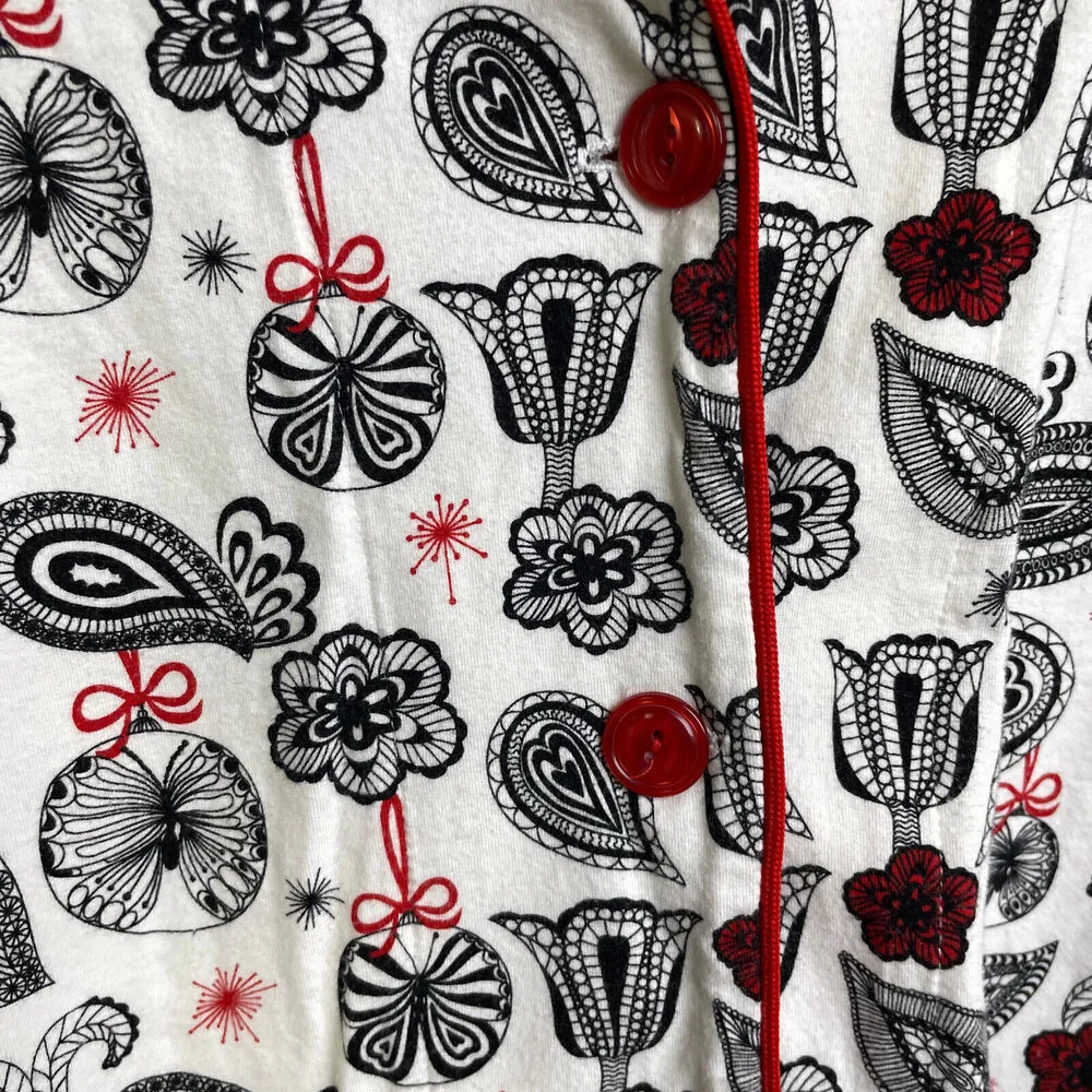 Bed Head Pajama Top XS Womens White Floral Paisley Long Sleeve Button Up Red - Image 8