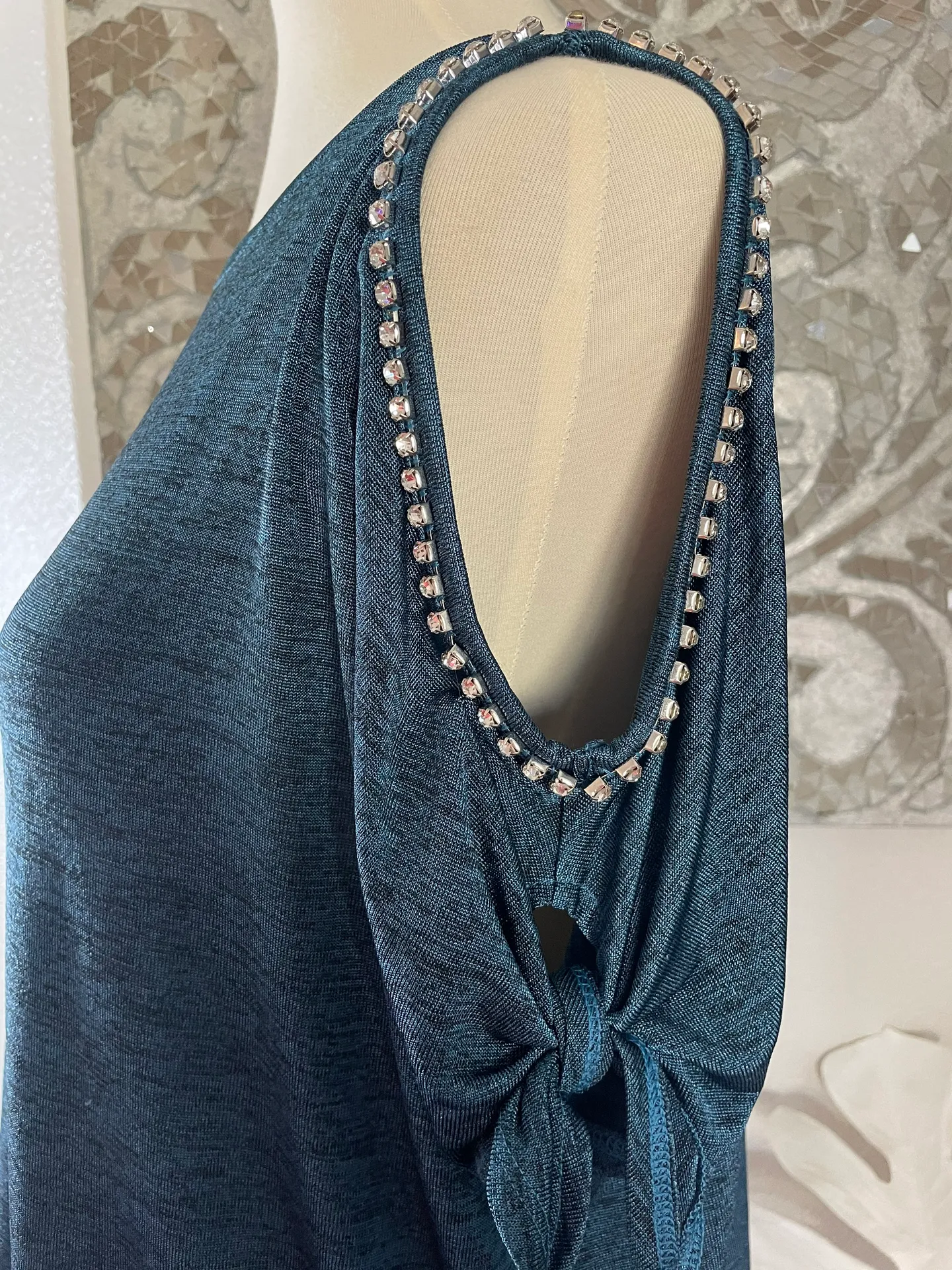 Teal Rhinestone Cold Shoulder Top - Image 5
