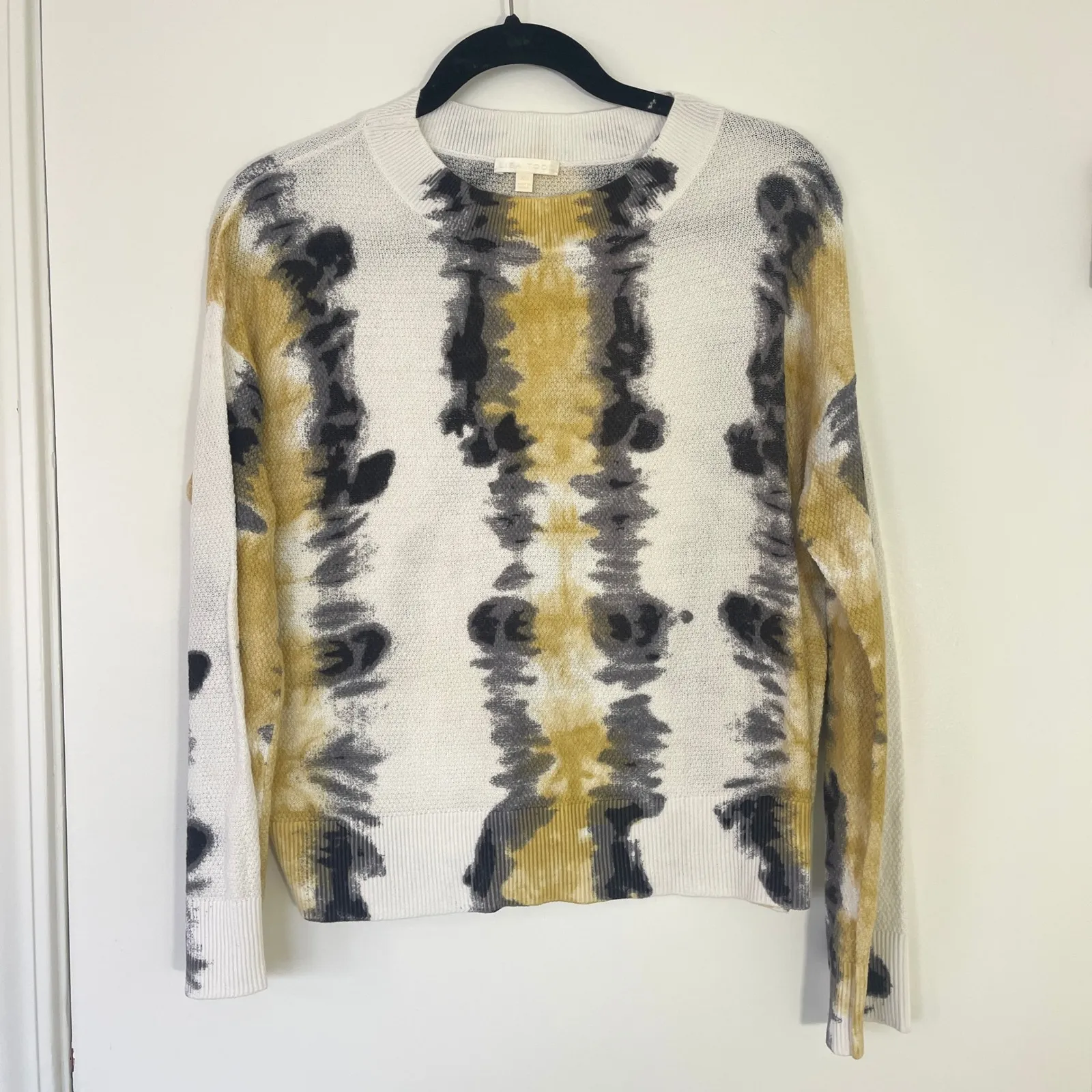 Lisa Todd Boho Tie Dye Crewneck Knit Sweater White Yellow Black Women's XS - Image 2