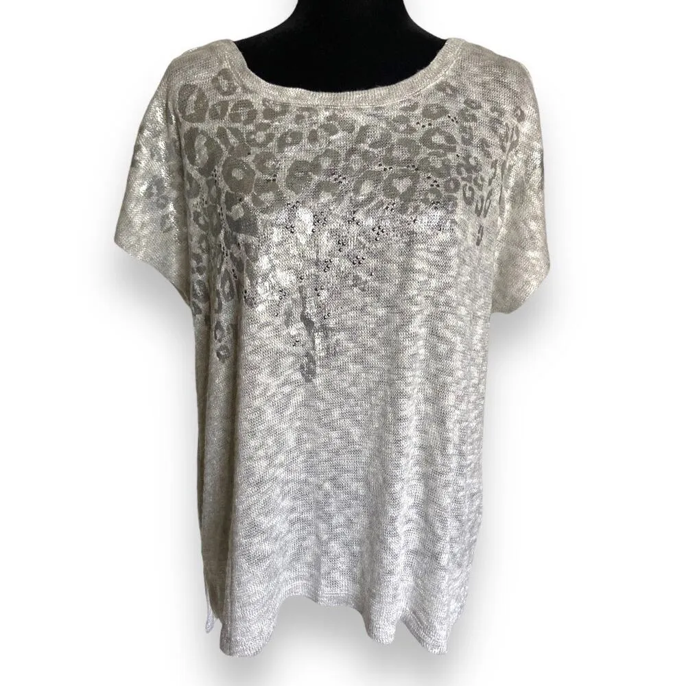 Chico's Womens Sweater Sz 3 XL 16 Leopard Terrain Hailie High Low Top Silver NEW - Image 5