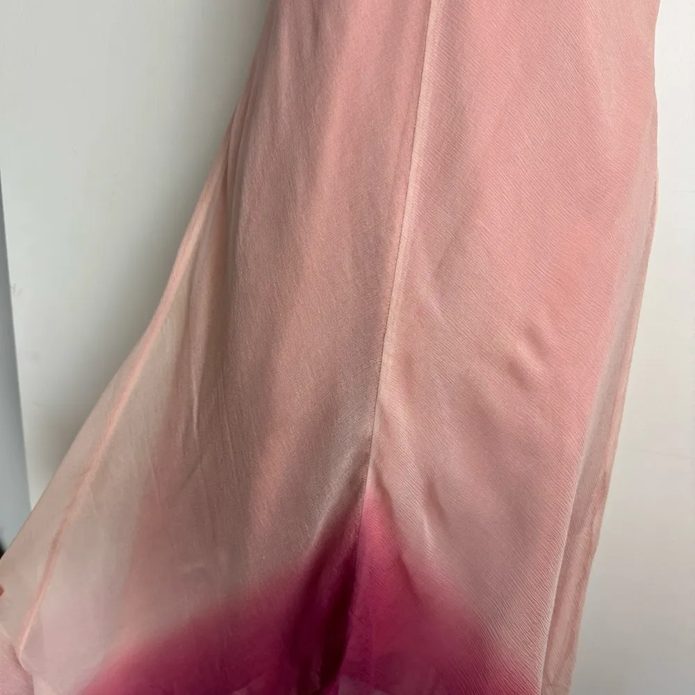 Vintage Y2K Express Sz 6 Pink Silk Ombre Slip Dress Asymmetrical Chiffon - Image 7