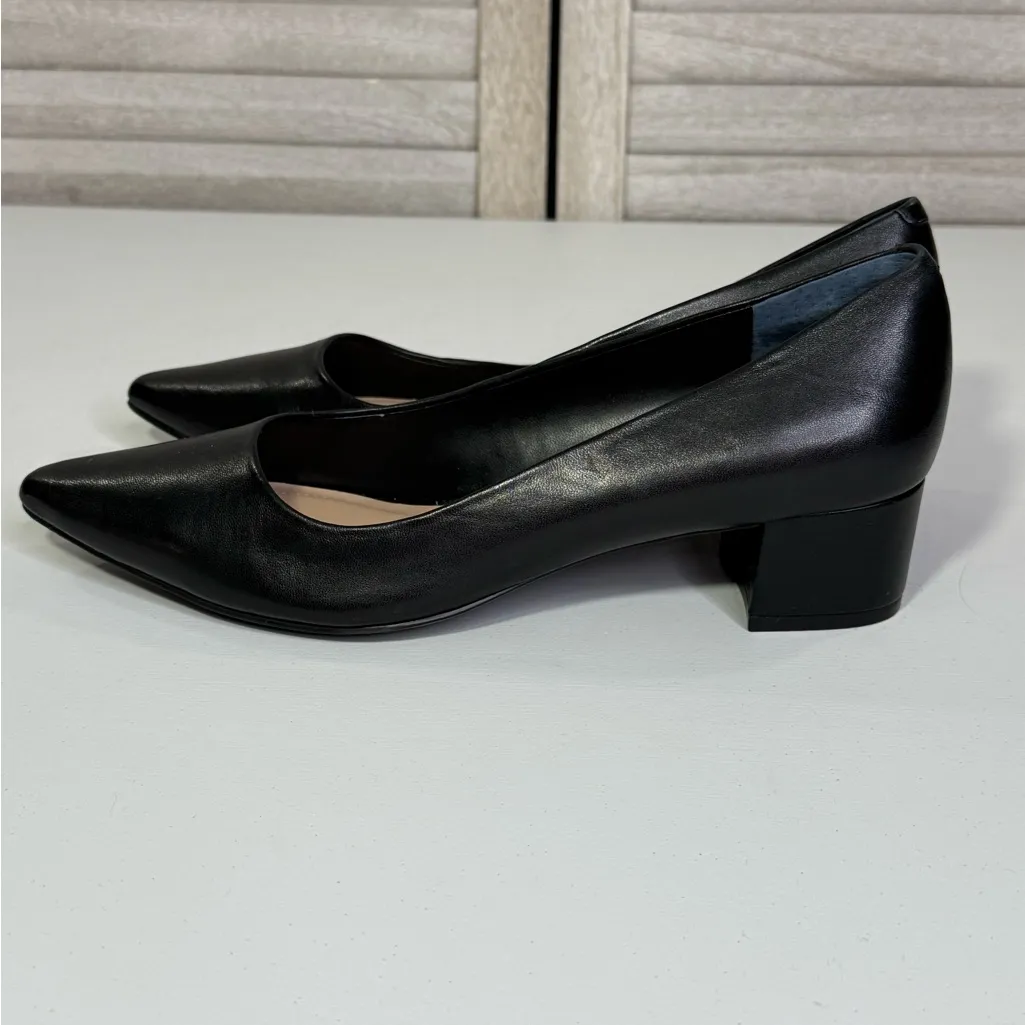 ALFANI Women's "Cashh" Pointed Toe Leather Block Heel Pumps Black - Image 2
