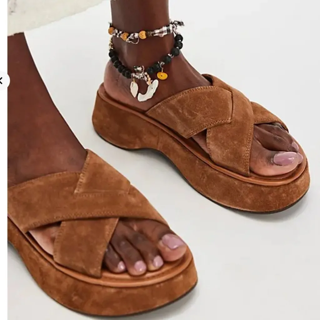 NWOT Free People Asbury Flatform Sandals in Cognac Suede - Image 2