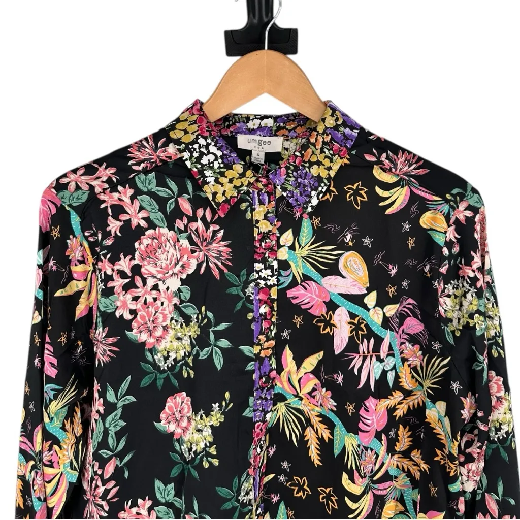 Umgee Mixed Floral Print Button Down Blouse size Small Long Sleeve NWT Collared - Image 3