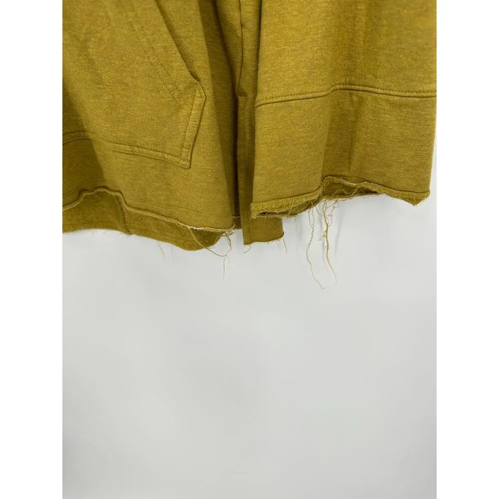 Nike Dri-fit Sweatshirt Women XS Mustard Yellow Hoodie Cut Off Yoga Fringe - Image 4