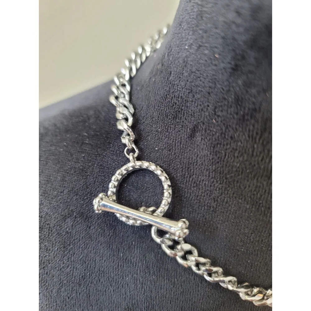 Women's Statement Necklace With Toggle Lock Multi Chain Gold Silver Charms - Image 7