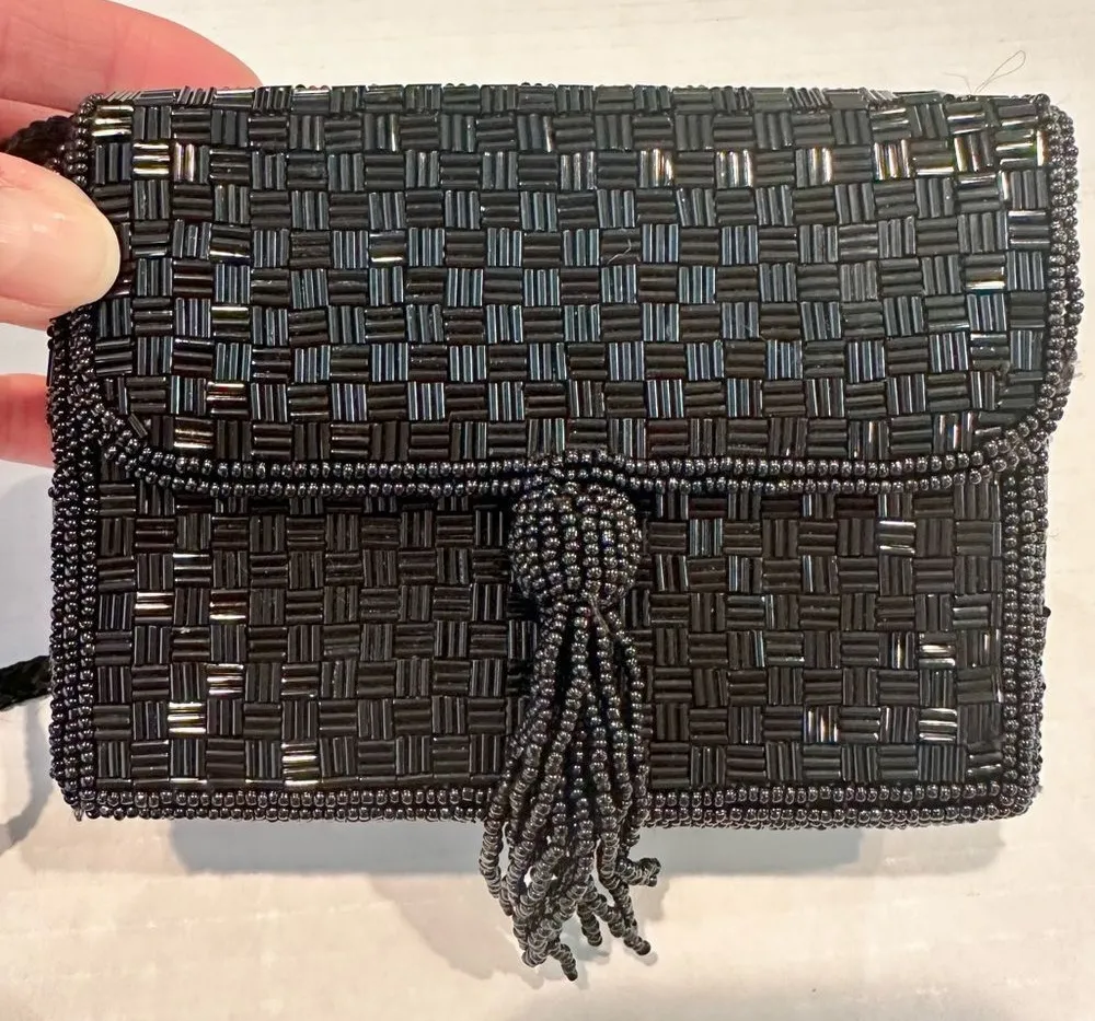 Magid Classic Beaded Mini Evening Purse Women's Black Shoulder Strap NWOT - Image 1