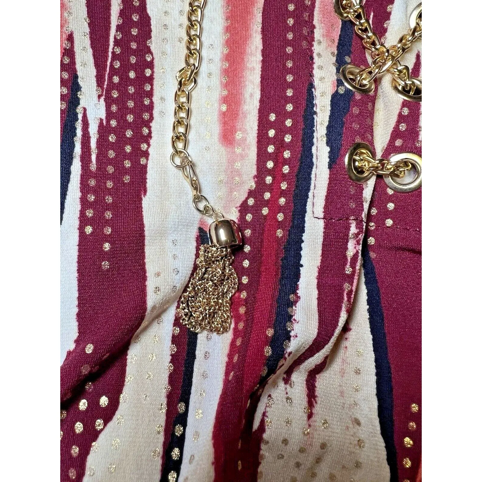 JM Collection Pullover Top Maroon Pink Multicolor Womens Size‎ Small Chain Tie - Image 4