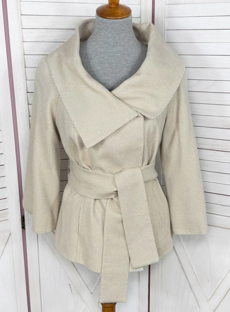Magaschoni Open Shawl Collar Wrap Bell Sleeve Blazer Jacket Cream Tan 12 - Image 1