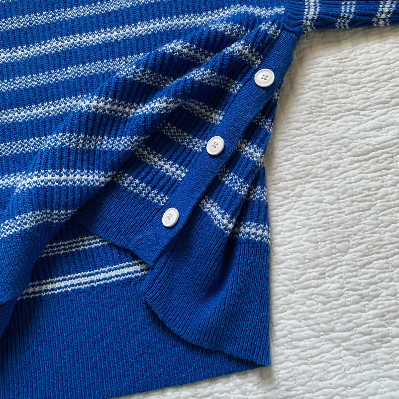 CABI Popular Pullover Sweater Blue White Stripe Size M Style 6165 - Image 4