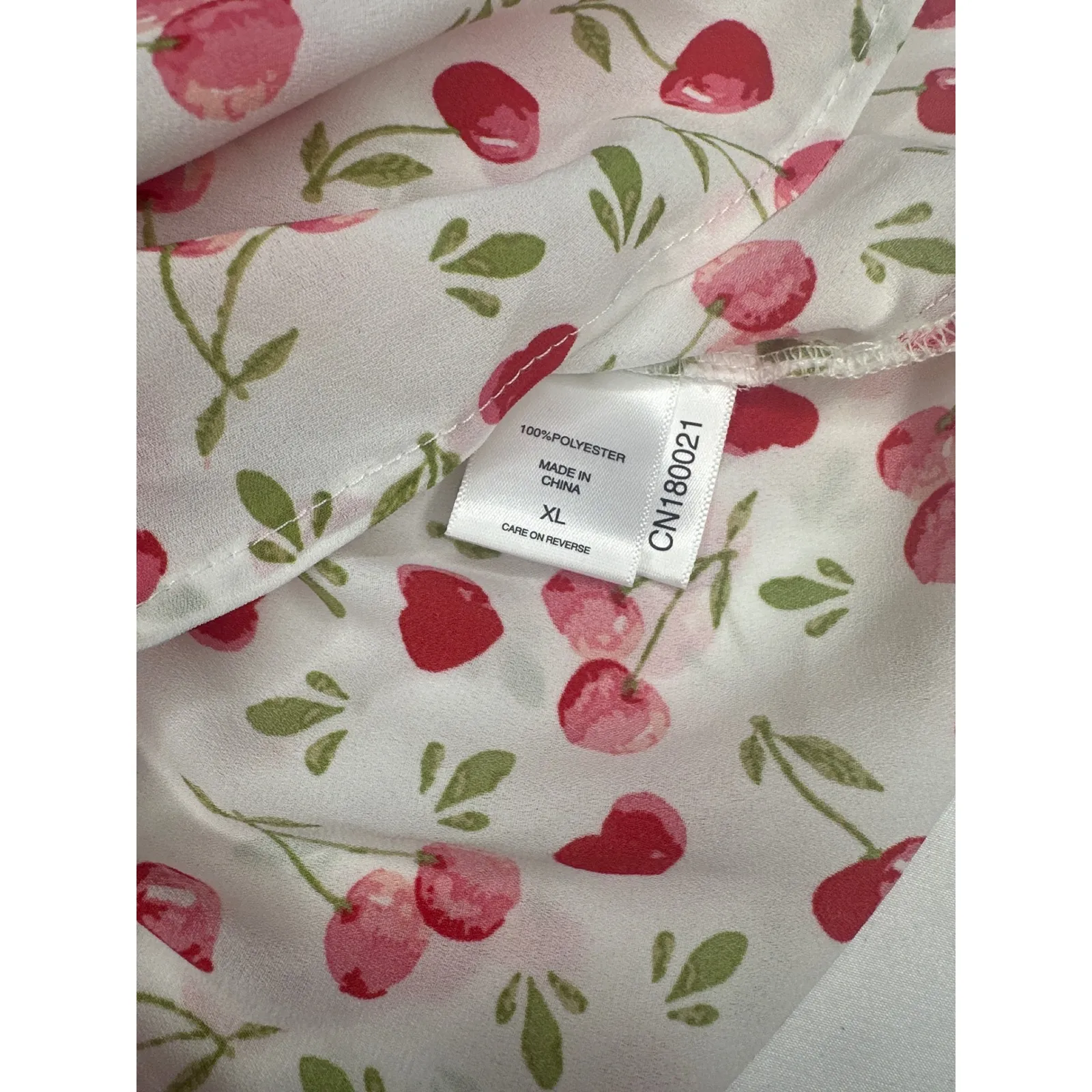 NY&C‎ Cherry Print Smocked Peplum Top Square Neck Long Sleeve Blouse XL - Image 5