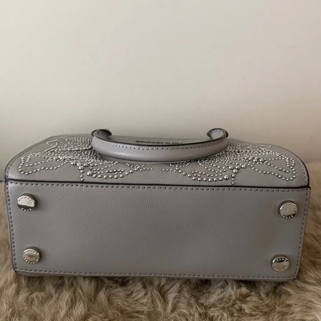 NWT Michael Kors Gray Leather Silver Studded Satchel - Image 6