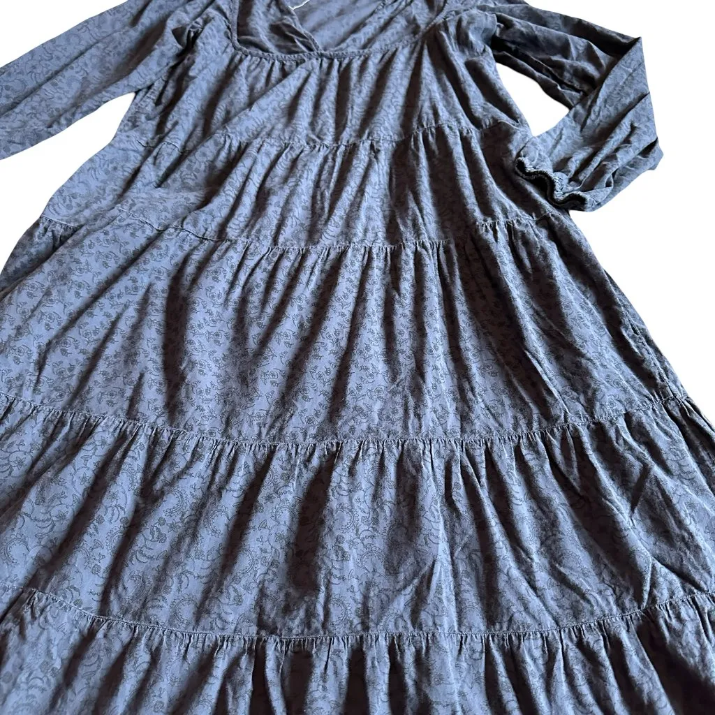 Lacusa Savannah Shift Dress Flowy Bohemian Midi Long Sleeve Navy Size Small Blue - Image 5