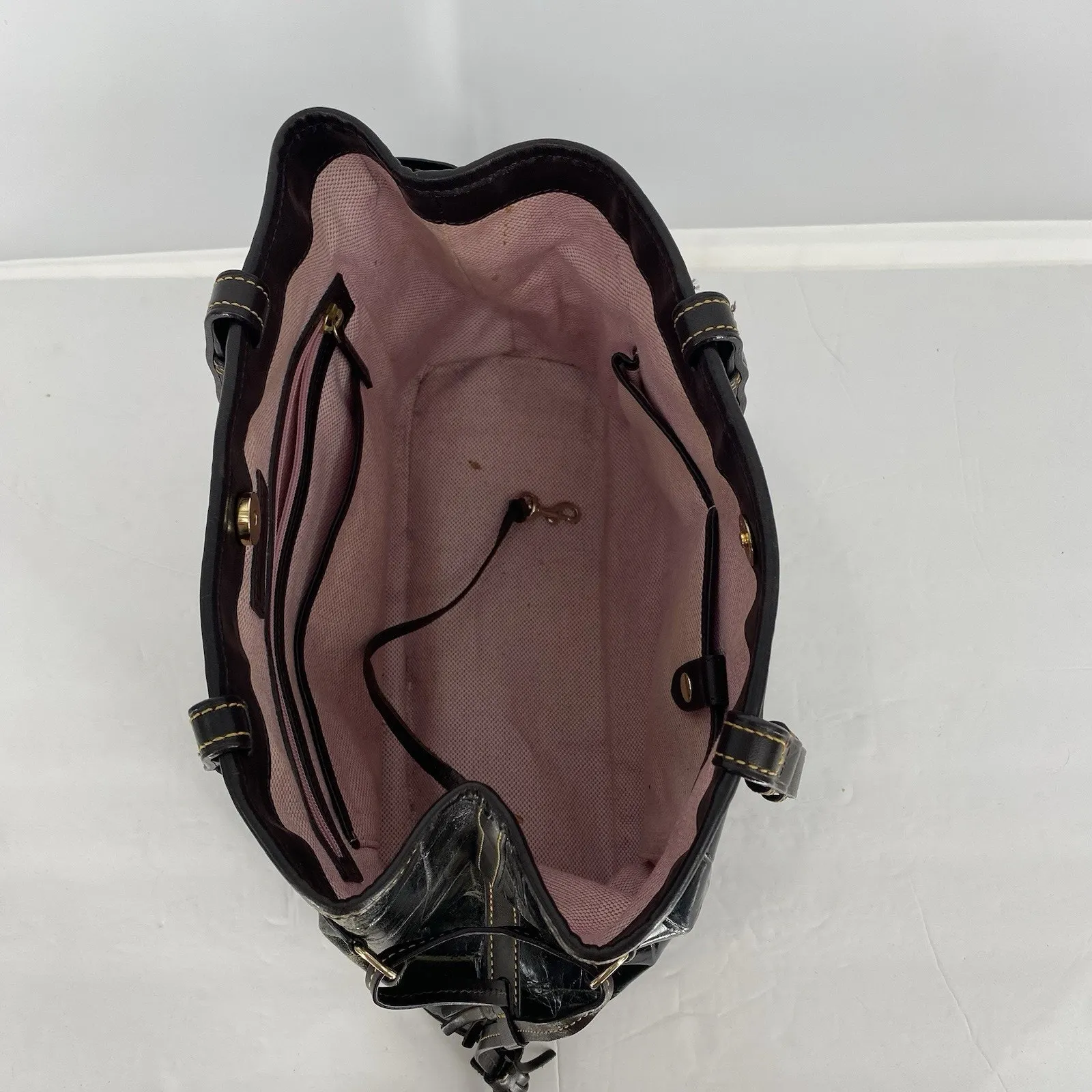 Dooney And Bourke Croco Embossed Leather Double Strap Tassel Bag Purse - Image 10