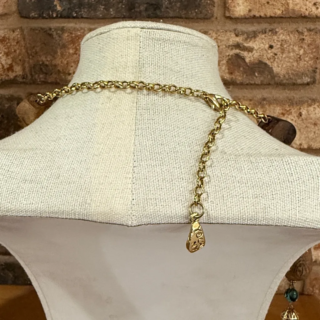 Yochi NY Teal Faceted Glass and Wooden Beaded Designer necklace Blue - Image 5