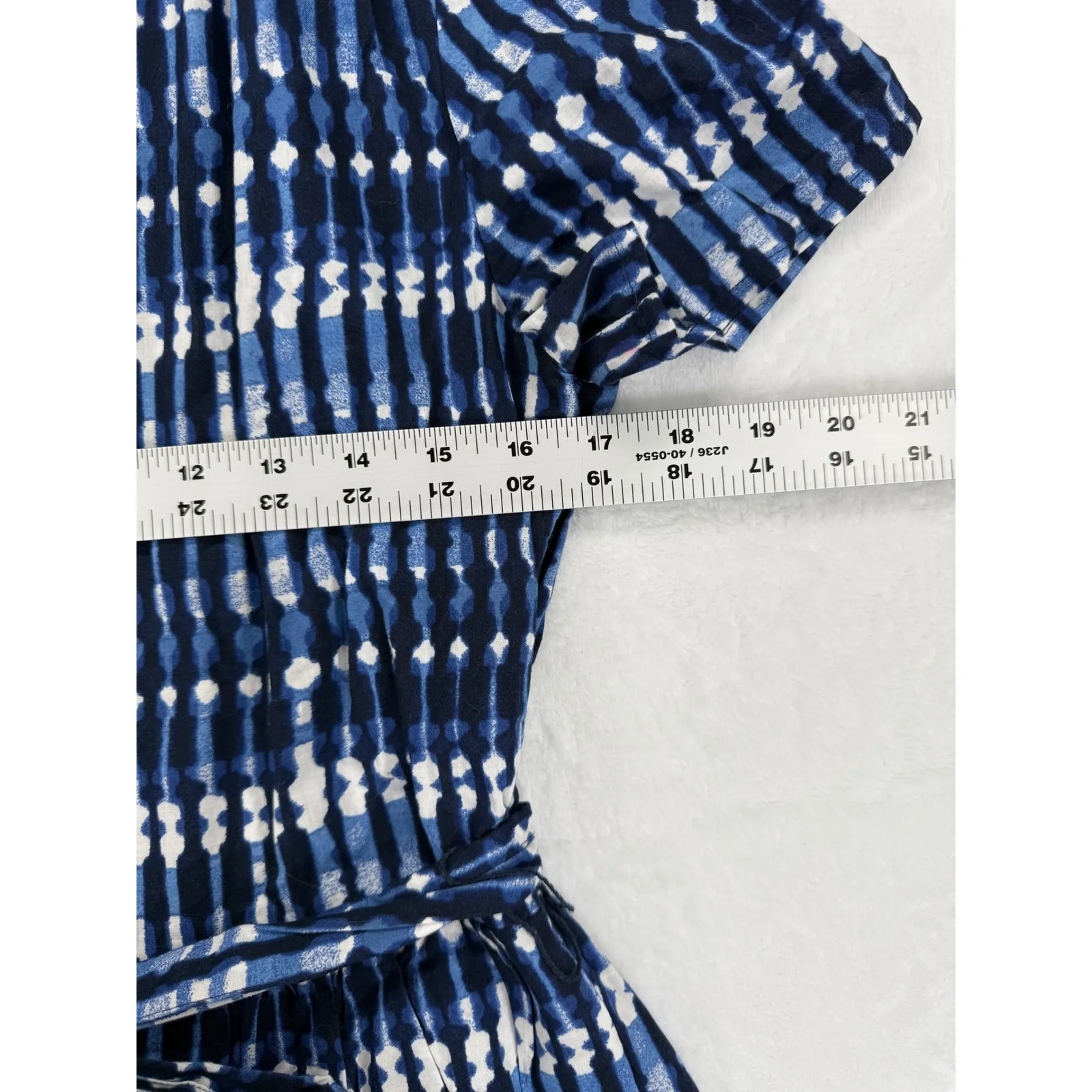 J Crew Blue White‎ Tie Waist Maxi Dress Tiered Skirt Short Sleeve V Neck Size 6 - Image 2