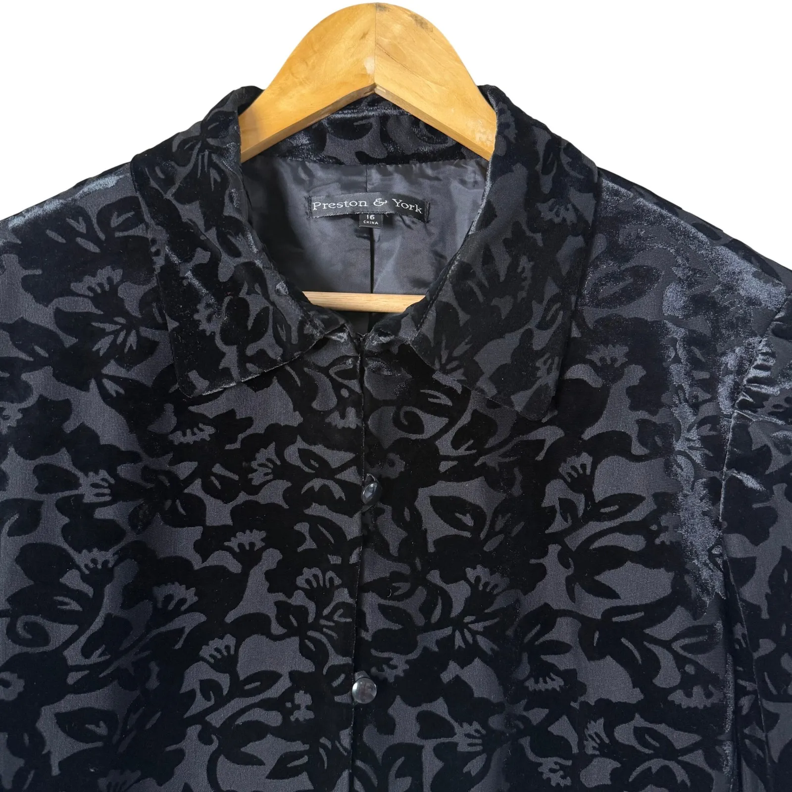 Vintage Black Floral Burnout Velvet Preston York Blazer Jacket Womens Size 16 - Image 2