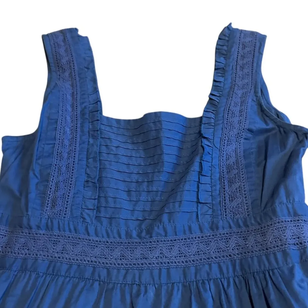 Maeve Anthropologie Sleeveless Dress Embroidery Blue Defined Waist Cotton Size 6 - Image 2