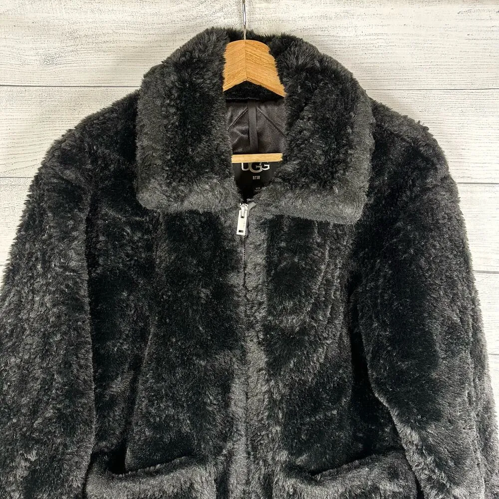 UGG Womens size XXS Kianna Faux Fur Jacket Black - Image 4