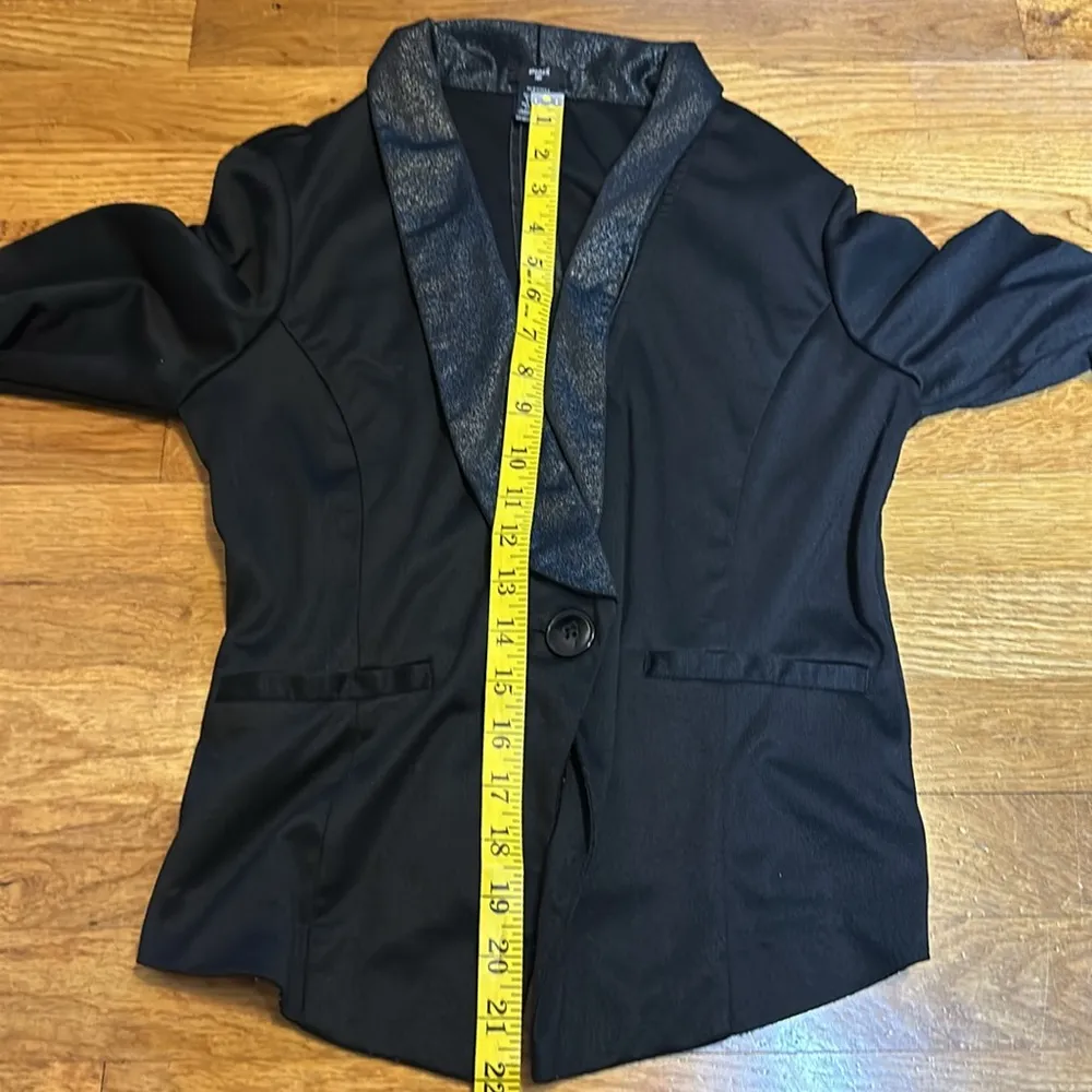 Stroosh Black Shiny Button Ruched 3/4 Sleeve Blazer Jacket Size Medium Corpocore - Image 4