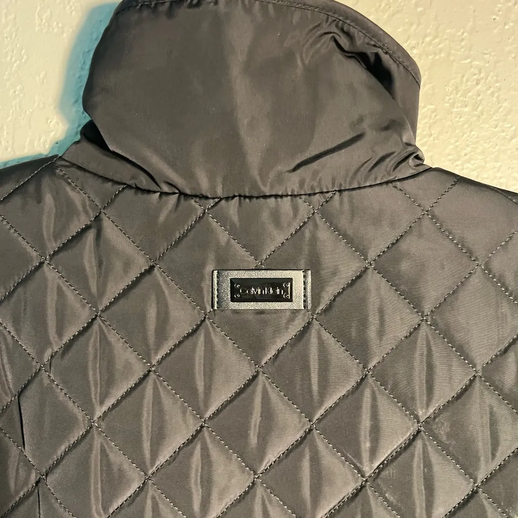 Calvin Klein Black Quilted Puffer Jacket Button-Up SZ L Cozy Fancy Preppy Pocket - Image 10