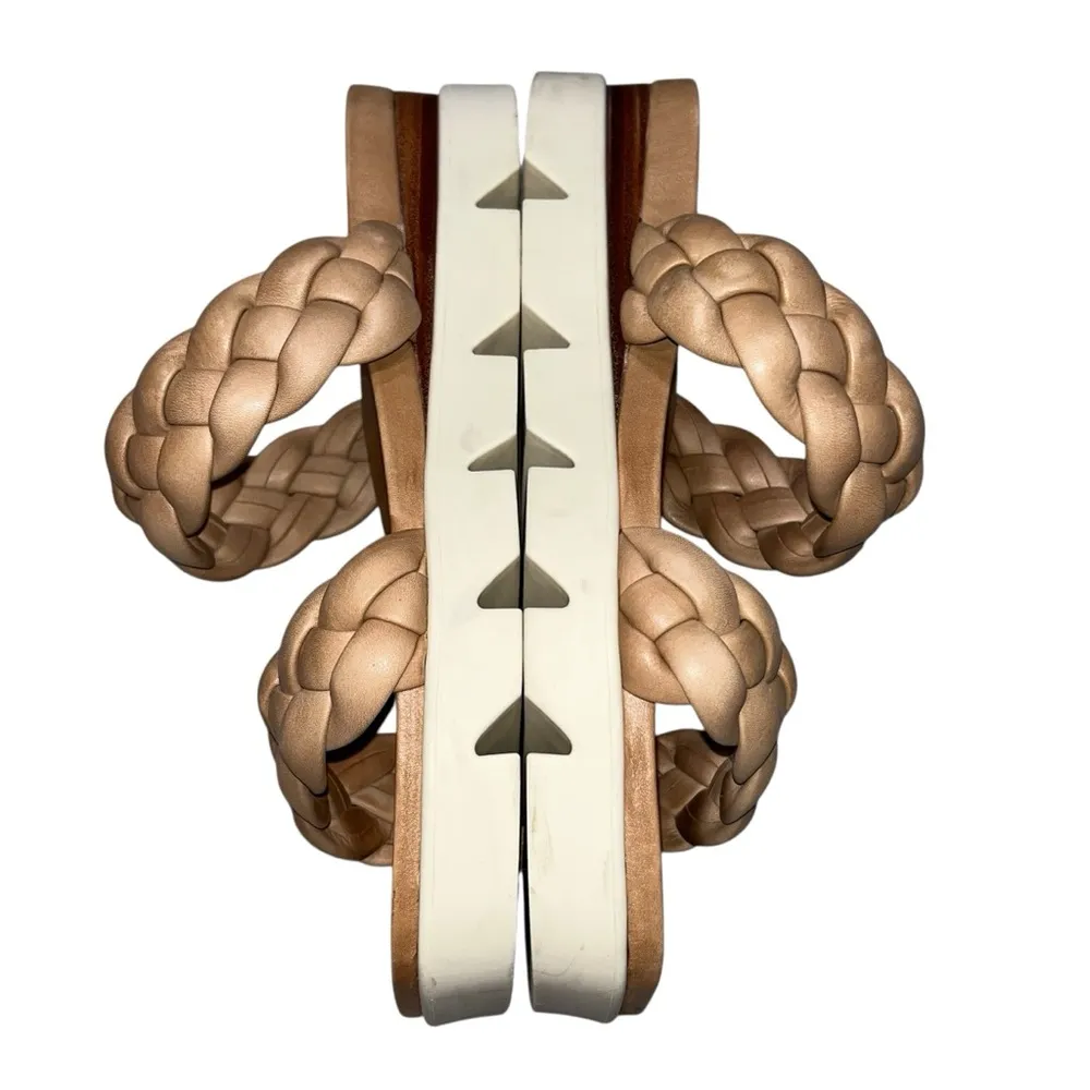 Anthropologie Bernardo Ciara Tan Braided Leather Platform Lug-sole Slides 10 - Image 5