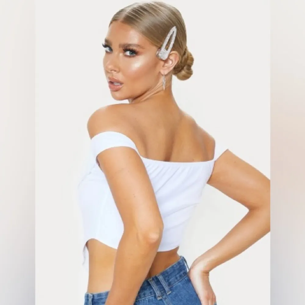 PrettyLittleThing White Corset Mesh Bardot Top Women Size 10 (M) - Image 3