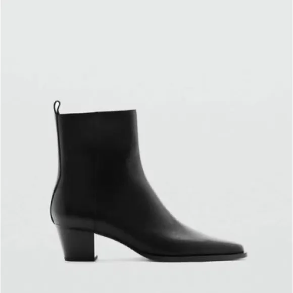Mango Women's Block Heel‎ Leather Short Boots Black - Image 3
