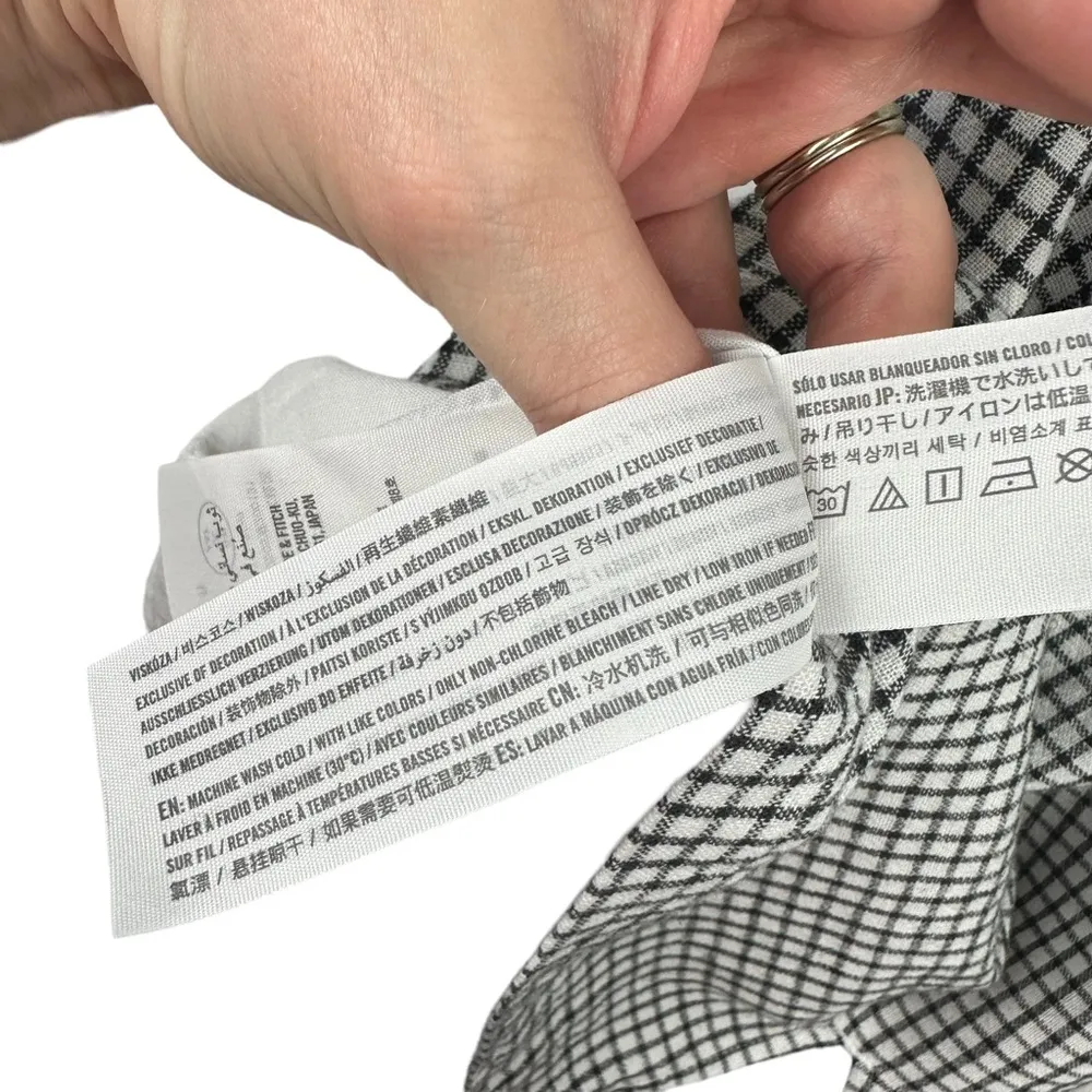 Sz S Black White Check Linen Blend Mini Dress w/ Hair Tie - Image 9