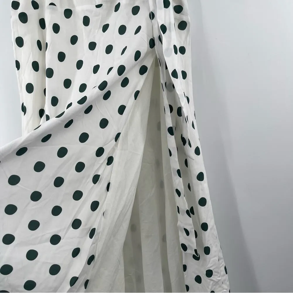 PEONY Le Spot Maxi Skirt SZ 2 Green Polka Dot Thigh High Slit eco - Image 13