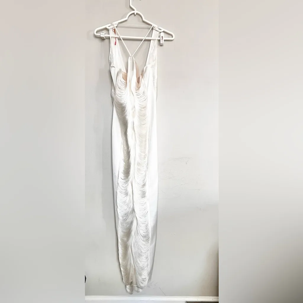 NWOT Cult Gaia Renata Draped Fringe Halter Gown Off White Bridal Wedding Size M - Image 4