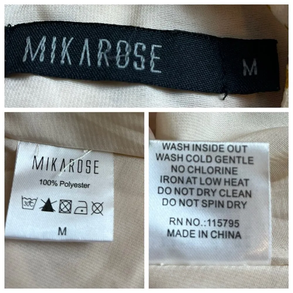 Mikarose Dress Asymmetrical Blouson Waist Cream Leaf Print Women’s Size Medium M - Image 14