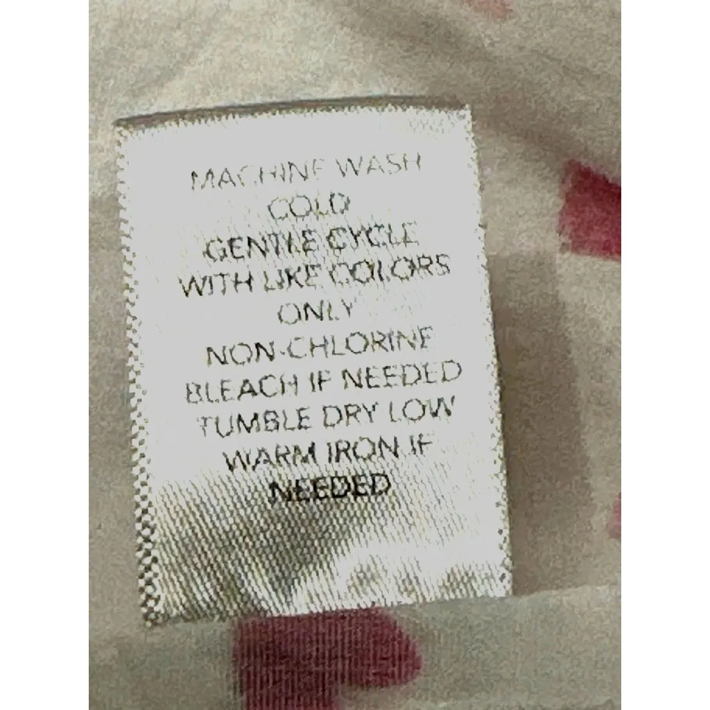 Christopher & Banks Petite Medium White Button Up Shirt Pink Red Heart Print Top - Image 8