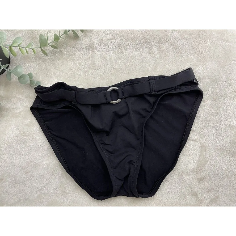 Nautica Women’s Black Bikini Bottom Full Coverage Size 6 Belted Circle Accent - Image 6