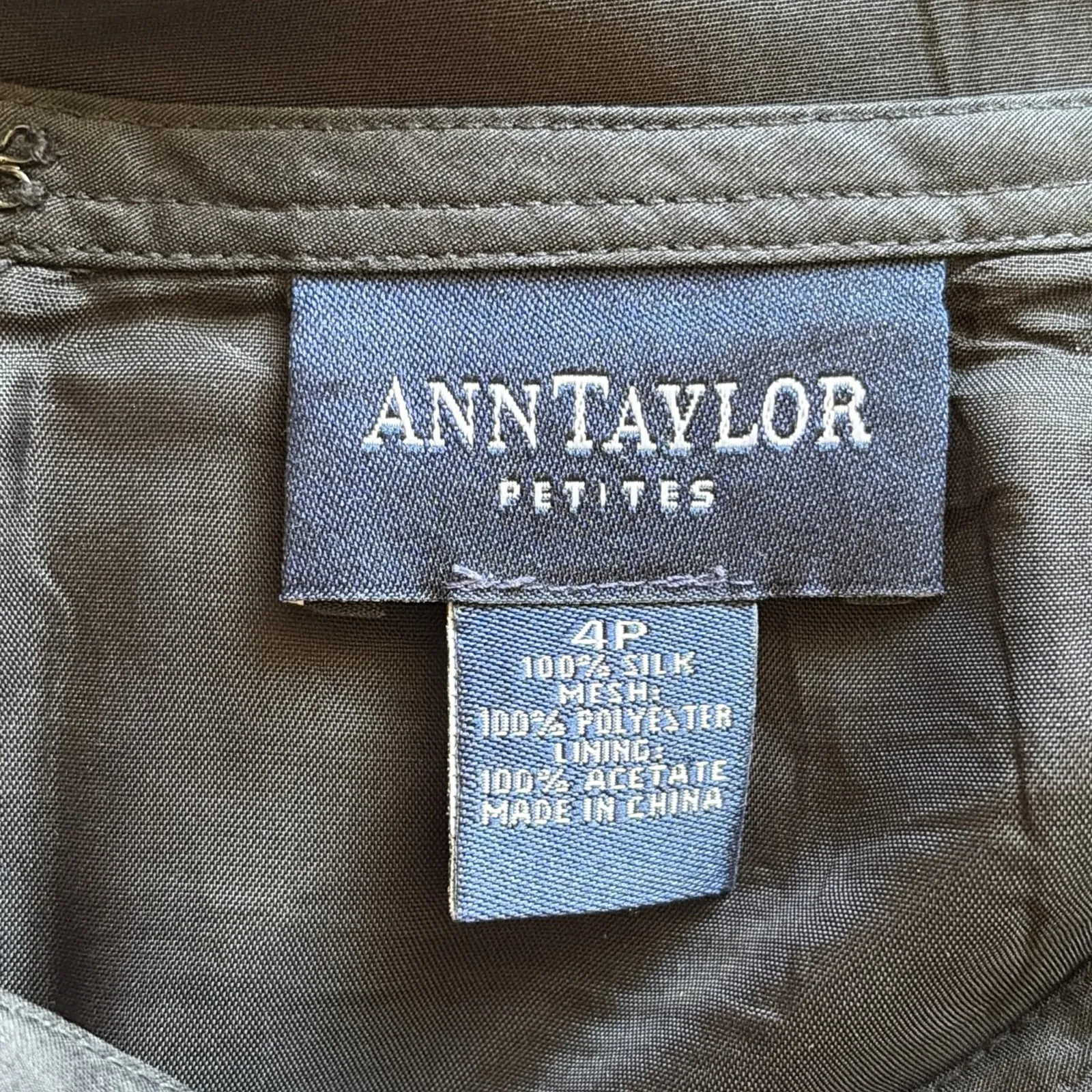 Ann Taylor Black 100% Silk Satin A-Line Skirt Sheer Striped Hem Skirt 4P Petite - Image 5