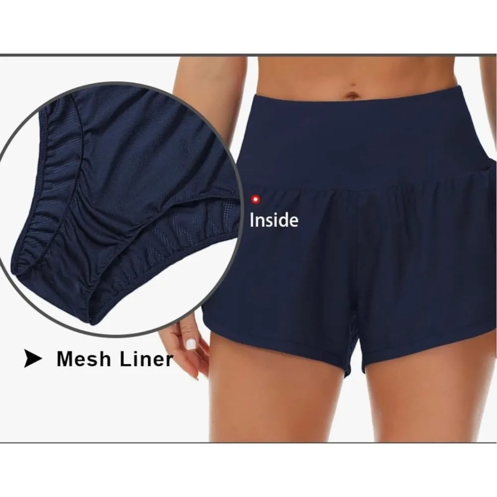 THE GYM PEOPLE High Waisted Running Shorts Navy Blue Size M New With Tag Size M - Image 5