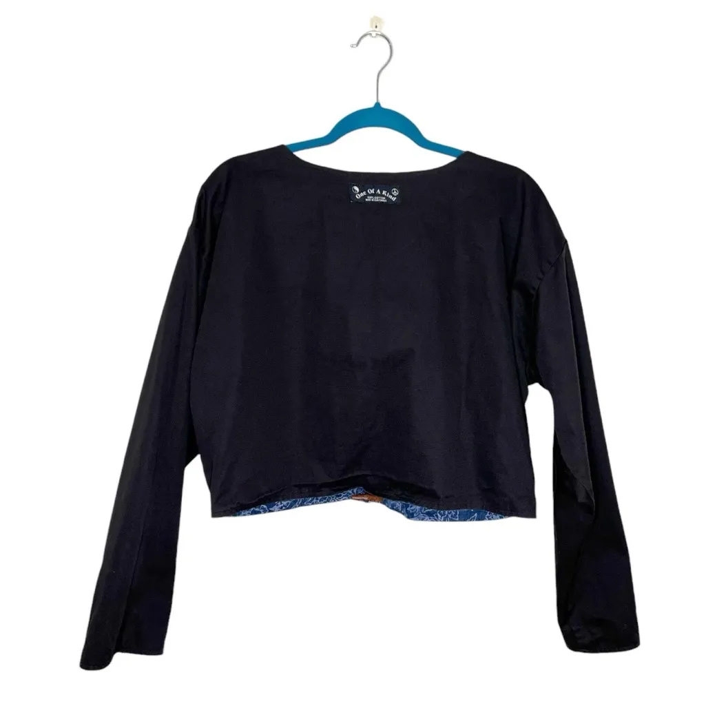 Made In Guatemala 100% Cotton Blue Floral Fern Print Cropped Jacket Size undefined - Image 8