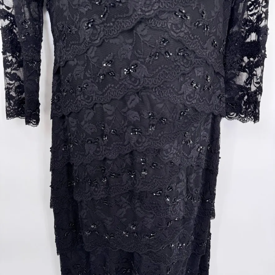 Vintage Marina Dress Womens 8 Black Lace Sequin Whimsigoth Modest Formal - Image 5