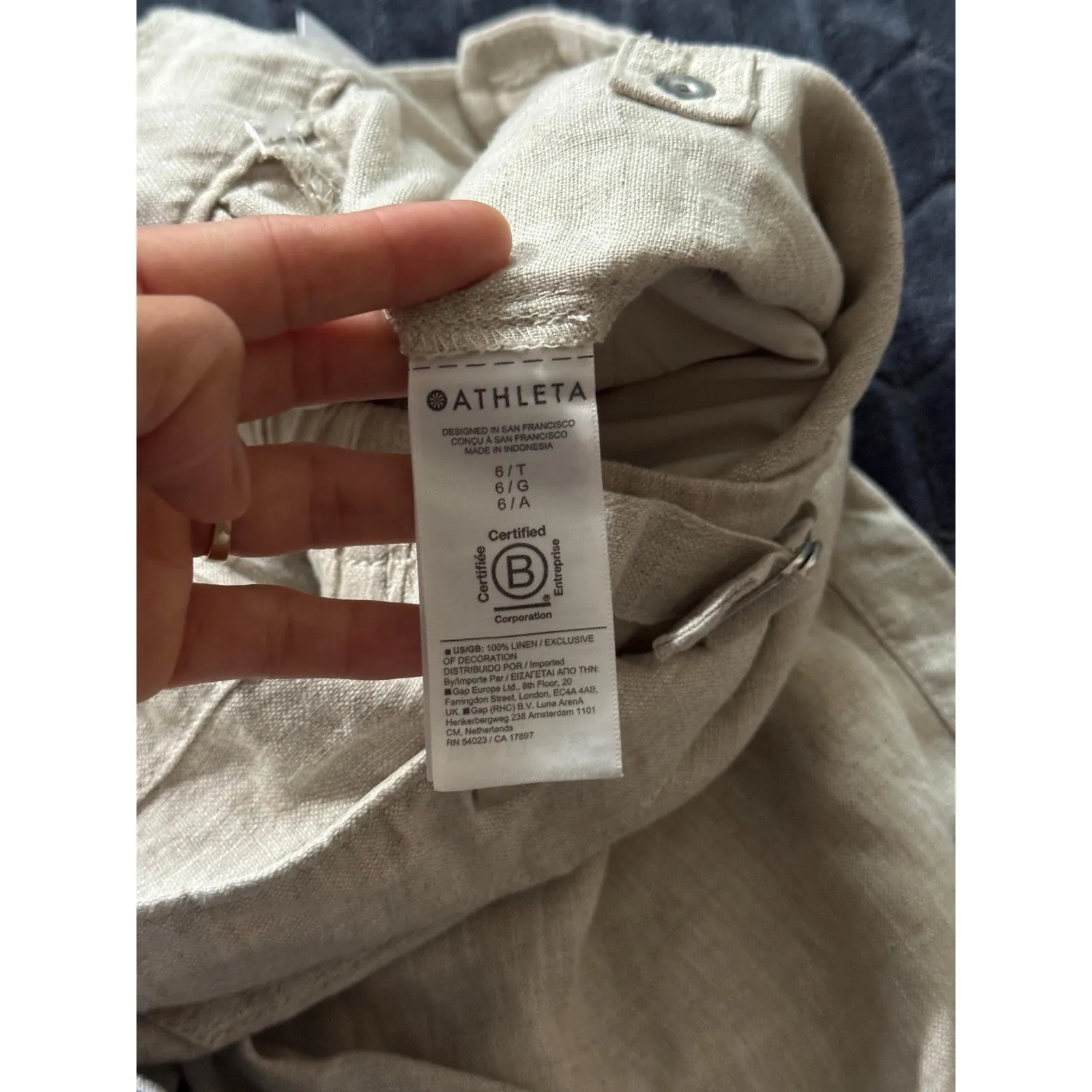Athleta Women's Voyager Linen Pants Undyed Beige Elastic Adjustable Waist Sz 6 T - Image 6