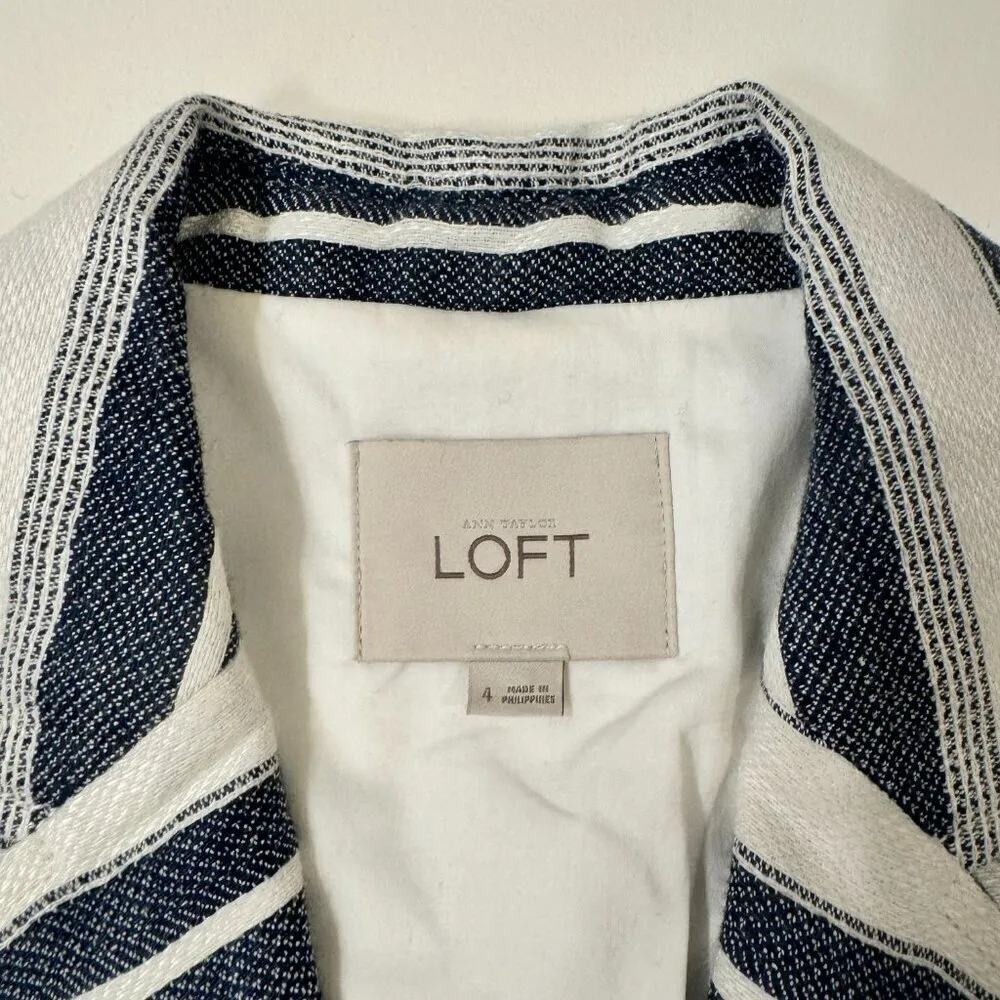 Loft - Linen Blend Striped Summer Blazer in Blue & White - Image 3