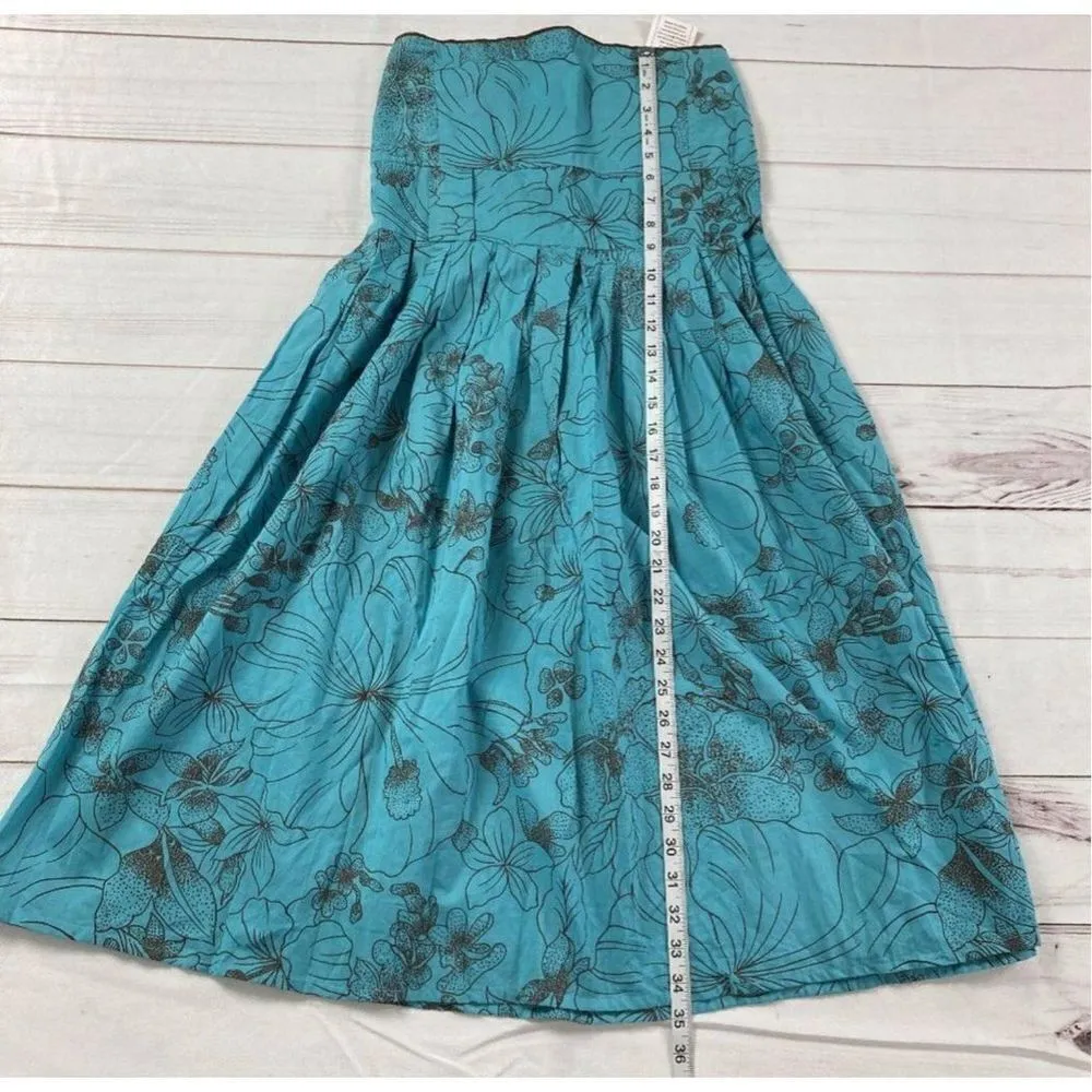 Yak n Yeti Los Angeles Blue Floral Pleated Strapless Dress Size Large - Image 8