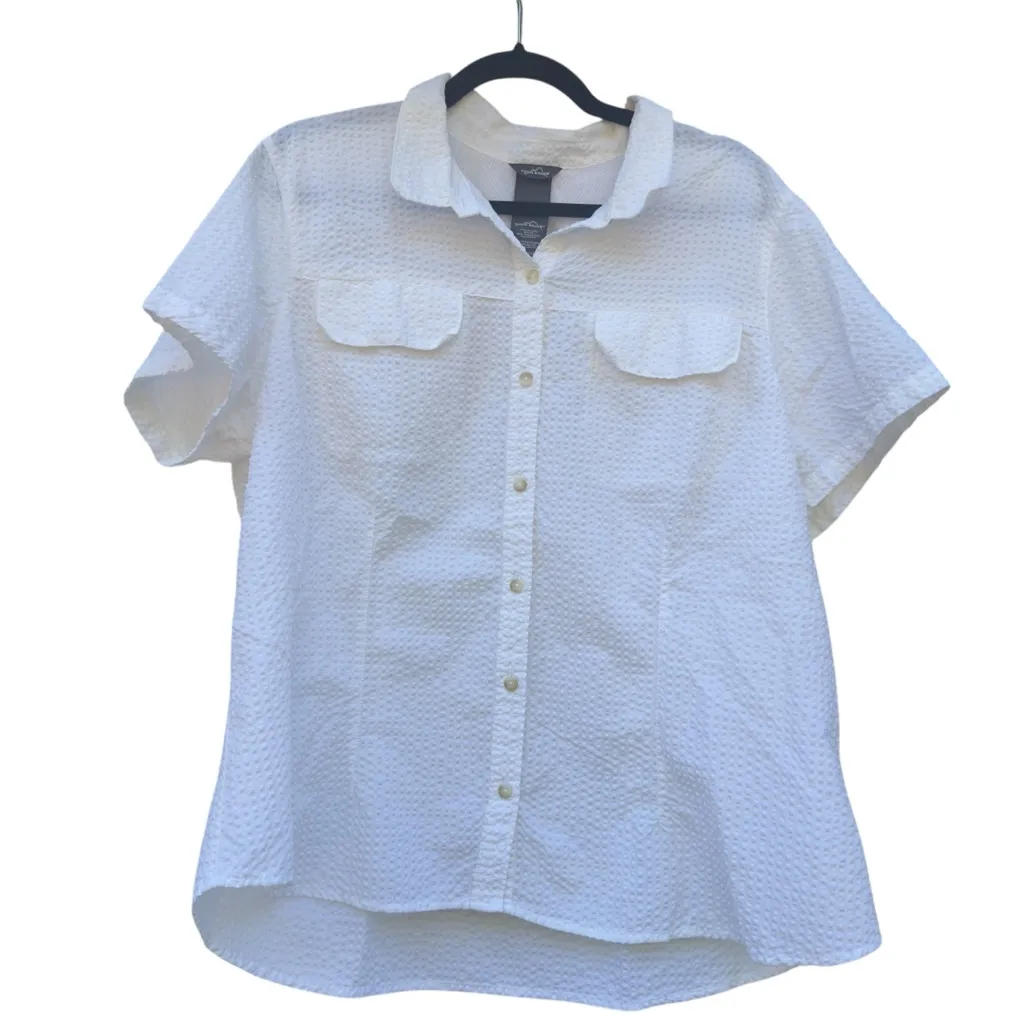 Eddie Bauer Ivory OffWhiteSeersucker Short Sleeve Button-Up Shirt Size XXL EUC - Image 4