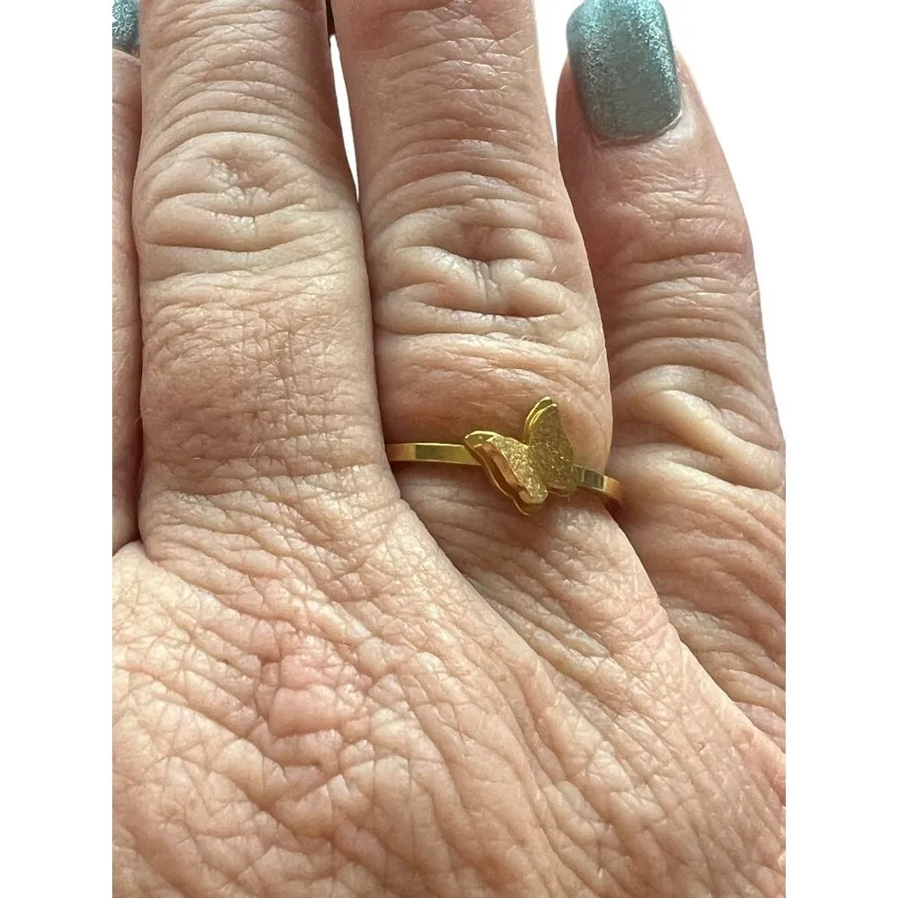 18K Gold Plated Stainless Steel Ring 4D Butterfly Size 8 NWOT - Image 4