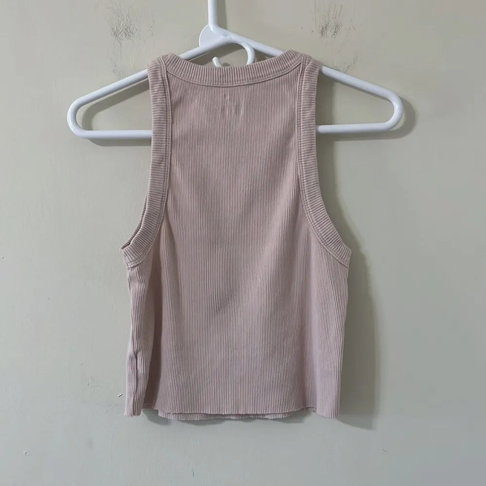 Aerie Blush Pink Halter Neck Ribbed Raw Hem Cropped Tank Top Size Medium - Image 6