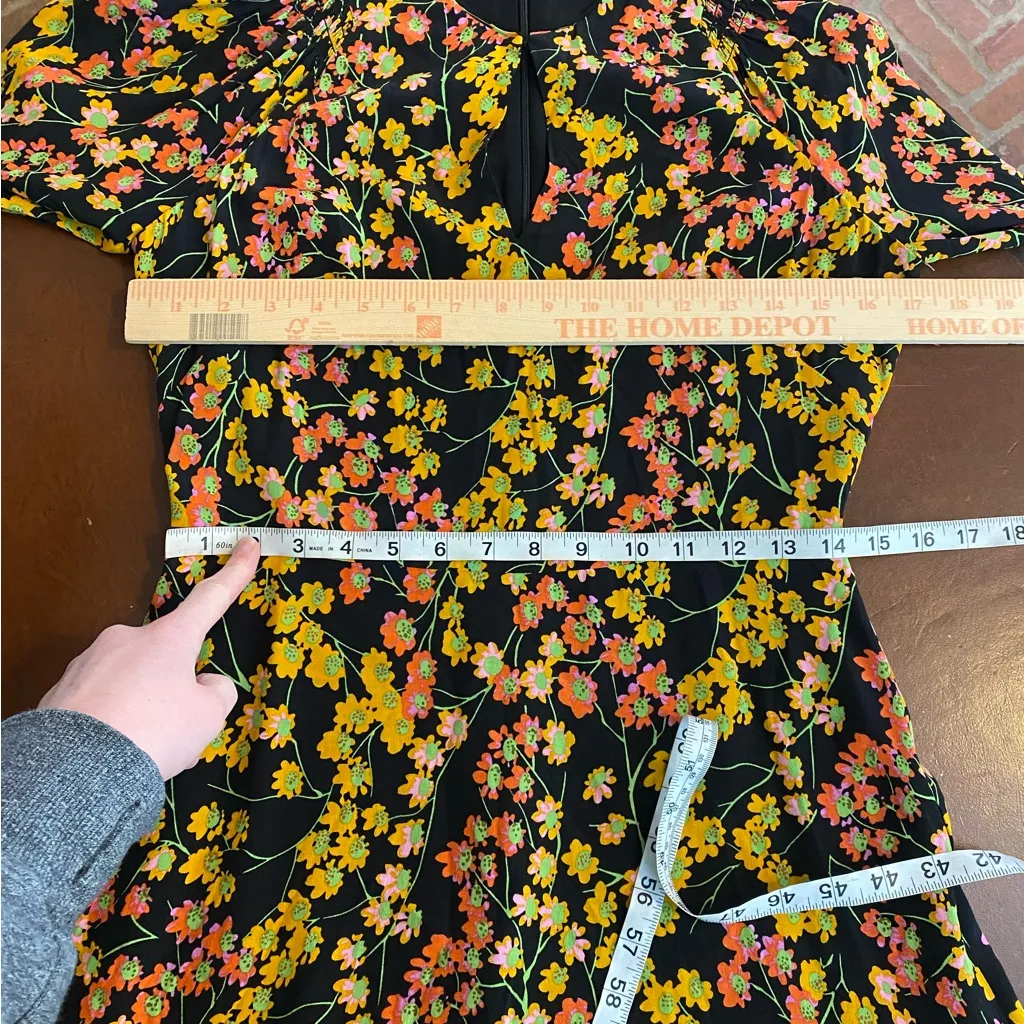 Whistles Daisy Ester Floral Dress size 6 Keyhole Neckline‎ Fit & Flare viscose Gold - Image 8