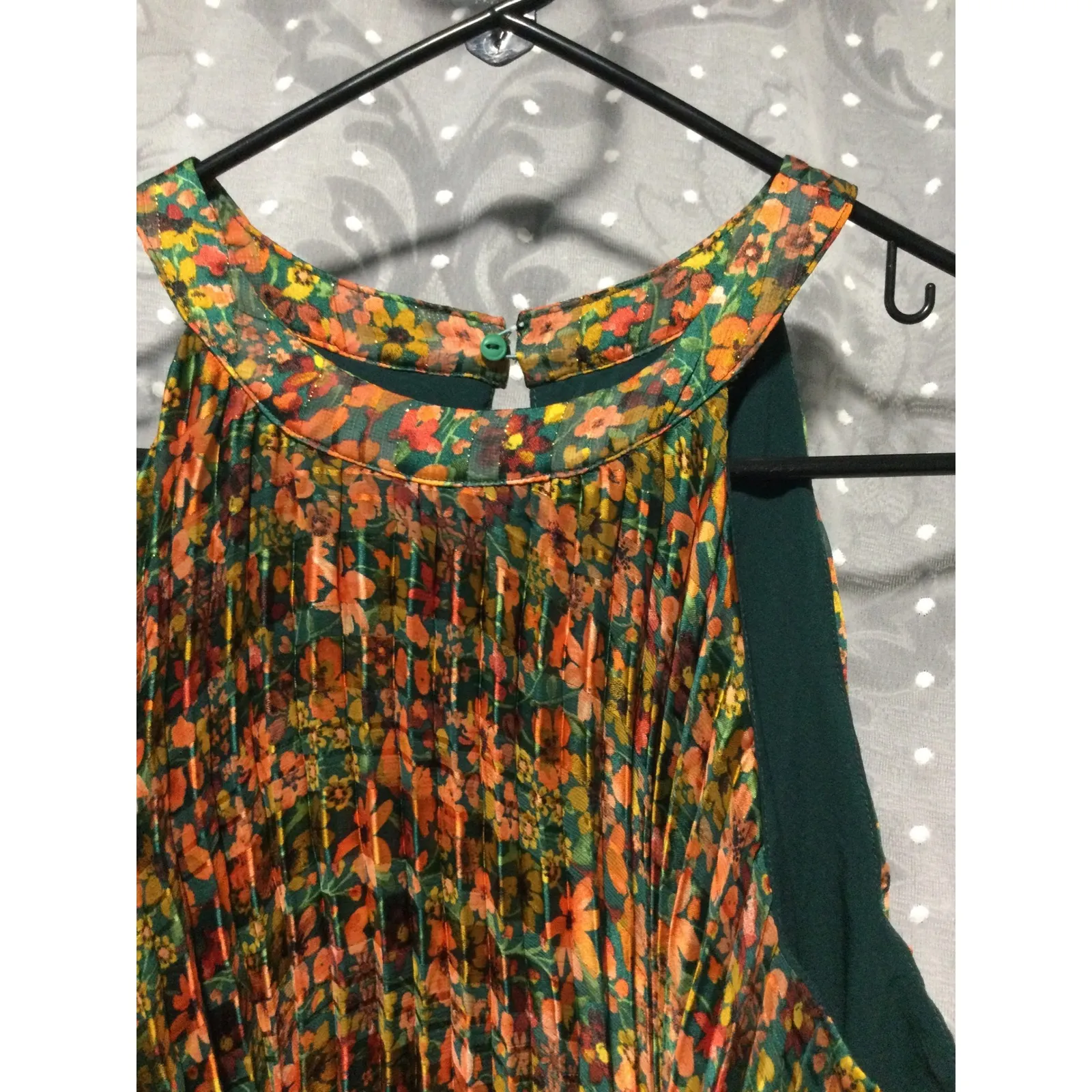 Mello Day floral Pleated DressOrangeGreen Sleeveless Party Cocktail Event size S Orange - Image 2