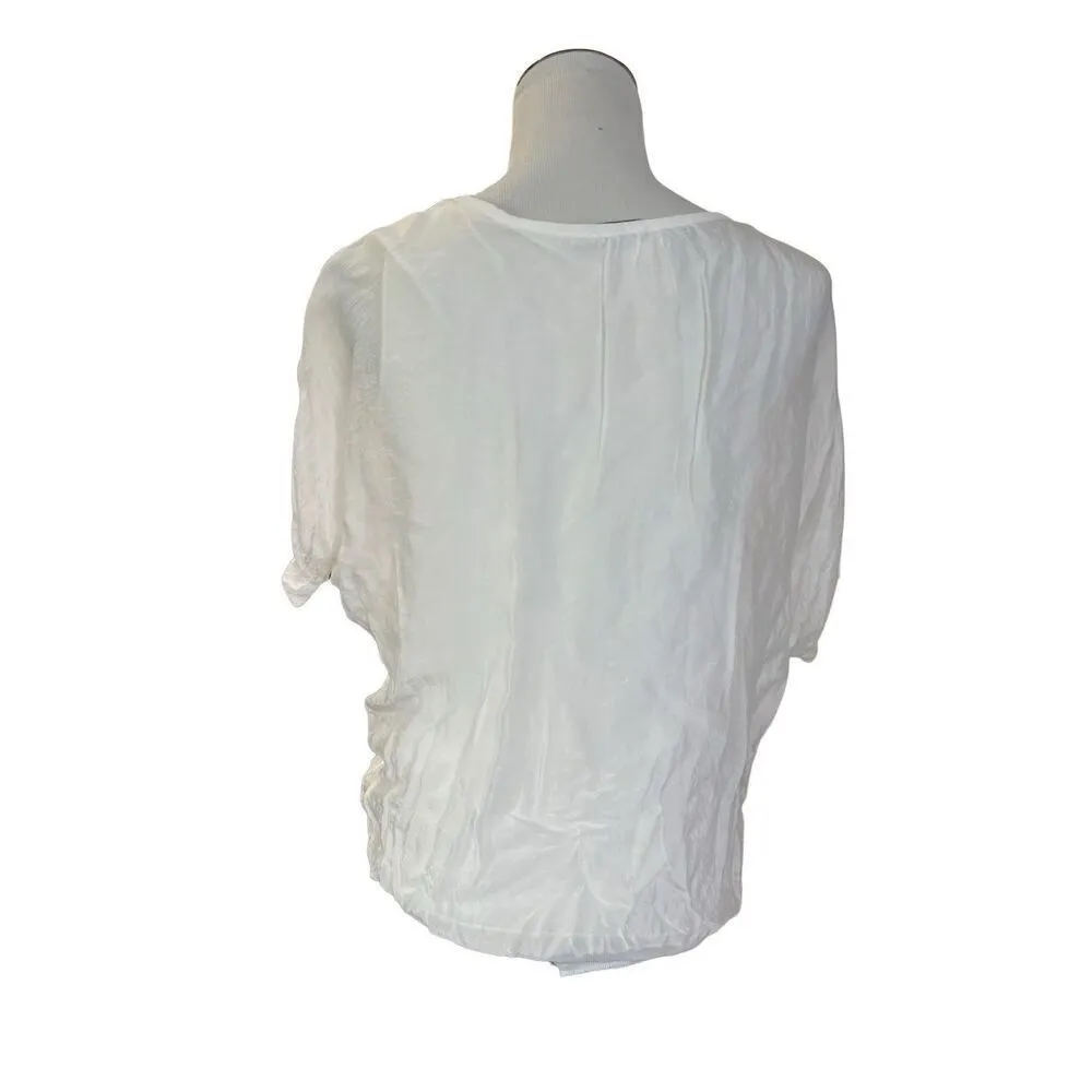 Tendenze white silk blend embroidered top with elastic hem Italy size M Size M - Image 3