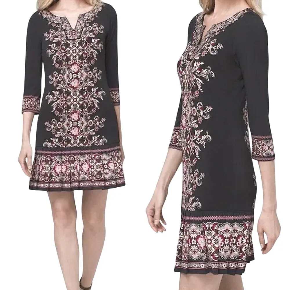 White House Black Market Embellished Shift Dress 3/4‎ Sleeve Pleat Hem Size XS - Image 2