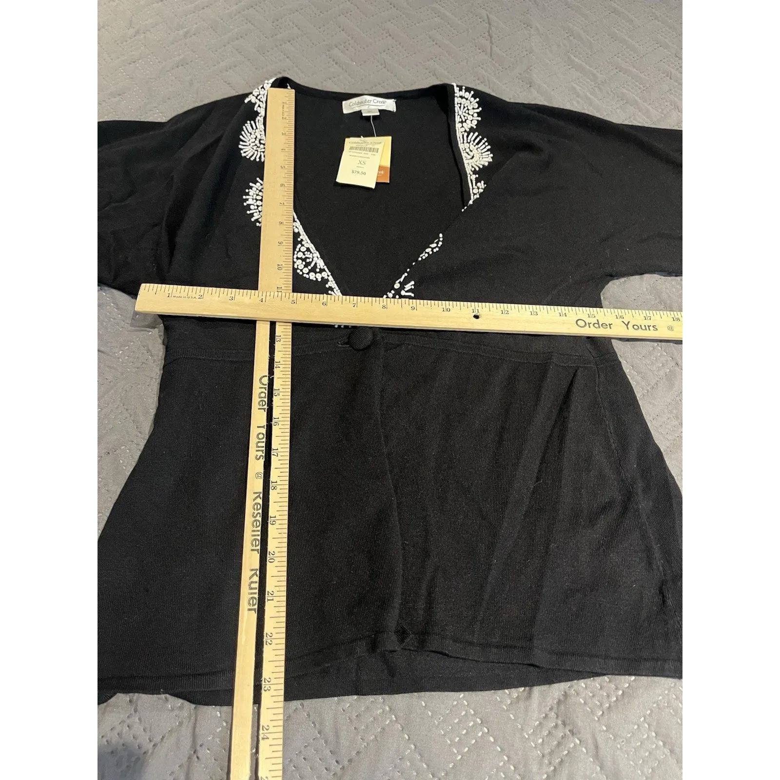 Coldwater Creek Women's XS white bead sequin embroidery cardigan sweater - Image 3